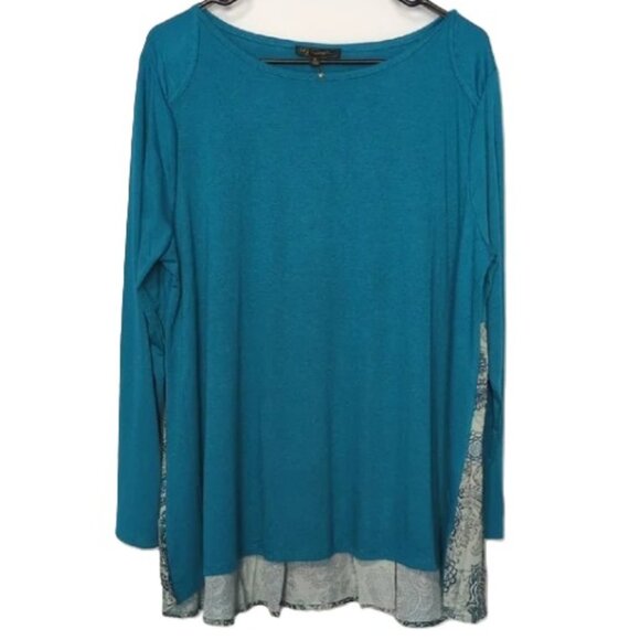DG2 by Diane Gilman Teal top Size 3X Women's Plus Hi Low Hem Long Sleeve NWT - Picture 1 of 9